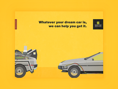 Back to the Future DeLorean - Whatever Your Dream Car Is auto loan back to the future bank banking car credit union delorean design graphic design illustration mcfly postcard