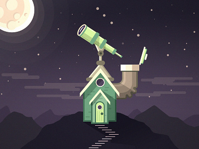 Small House #10 building home house illustration landscape moon space telescope