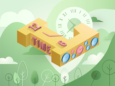 Rules of Life Illustration Poster (L Detail) 3d clock colors illustration isometric time typography values