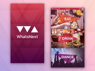 WhatsNext Splash Screen and Menu app dance drink eat ios iphone menu mobile native splash
