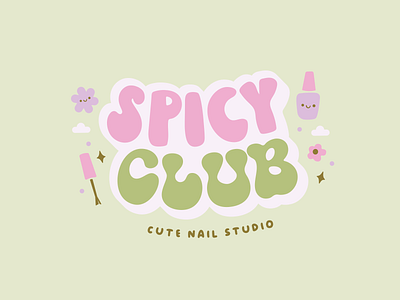 Spicy Club aesthetic brand branding cute cuteness design groovie illustration kawaii logo logotype nails