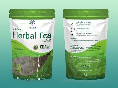 Insuleaf Pouch (Packaging) Herbal Tea branding design graphic design green illustration mockup product vector