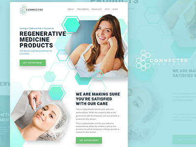 Connected Medical Full Design flow graphic design health healthcare hexagons light colors medical skin skin care web design