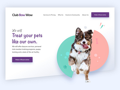 Club Bow Wow (concept_2) clean dog dogs graphic design pet shapes simple simple design training treatment web design