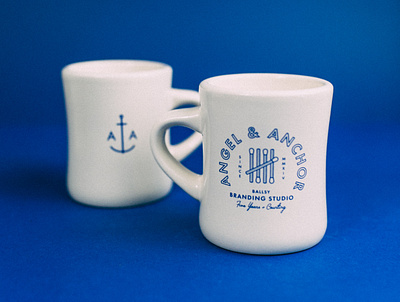 Angel & Anchor Limited Edition Diner Mug agency anchor branding diner mug for sale graphic design layout matches merch mug royal blue seal typography