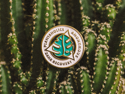 Plantaholics Anonymous Enamel Pin badge crest designer gifts enamel pin enamelpins gifts graphic design monoline monstera pin badge plant plantaholic seal