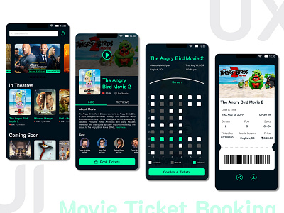 UI Design: Movie Ticket Booking App android app booking figma figmadesign iphone mobile movie movie poster show ticket ui ux