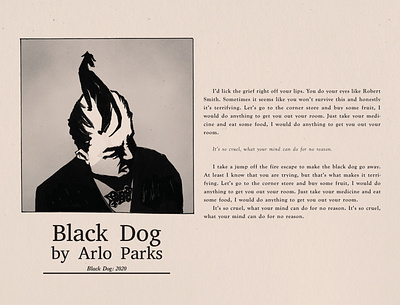 Black Dog by Arlo Parks album art album artwork design editorial illustration lyrics mental health monster music music album music art poetry winston churchill