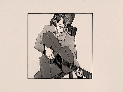 Hold On by John Lennon album art brush pen cover art design drawing famous guitar guitarist illustration ink inktober inktober2020 john lennon music musician pentel the beatles yoko ono band