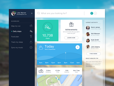 Fitness activity tracker activity app dashboard fitness health interface running sport tracker ui