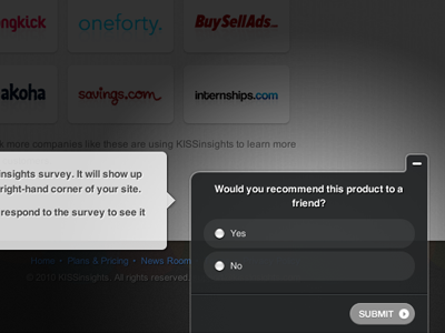 A live KISSinsights survey overview