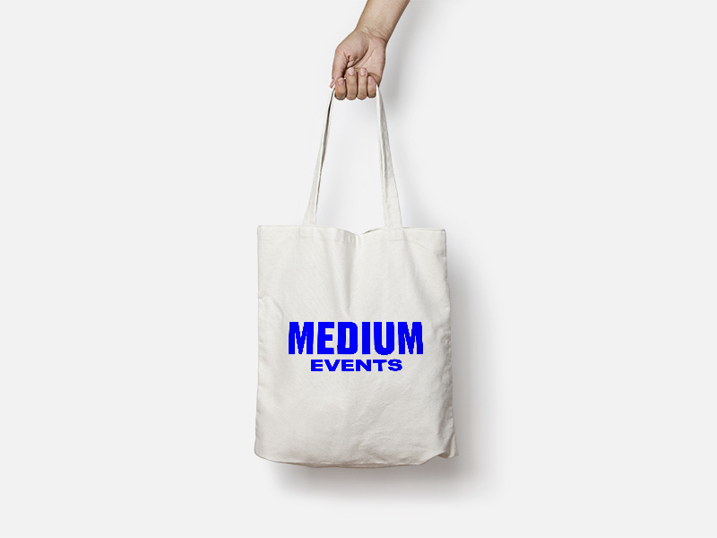 Medium Events Tote Bag event blue logo branding print medium events tote bag