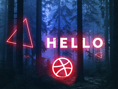 Hello dribbble debut dribbble first shot hello invitation invite neon night