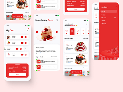 Bakery and Cake Apps | UI Design app bakery branding cake design food graphic design illustration minimal red ui uidesign ux