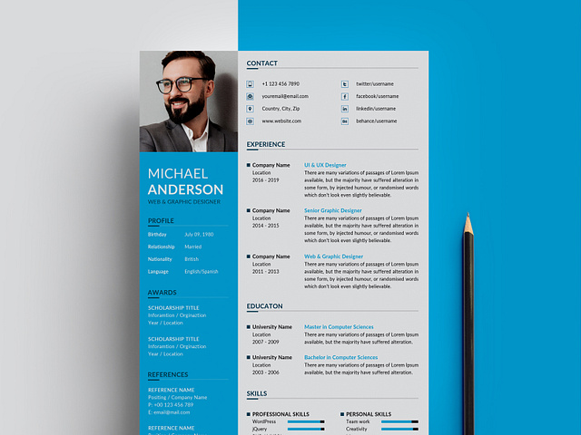 Free CV / Resume Template PSD - Download by Graphic Design Junction on ...