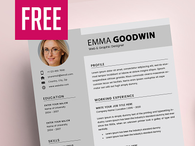 2 Page Resume + Cover Letter - FREE 2 page resume branding cover letter cv resume free resume freebie minimal design print design psd resume psd template resume template