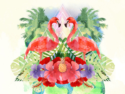 Exotic Flamingo collage exotic flamingo graphic illustration print tropical watercolor