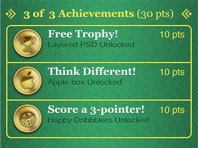 iOS game center (layered PSD) achievement apple badge benedik center dribbble game ios