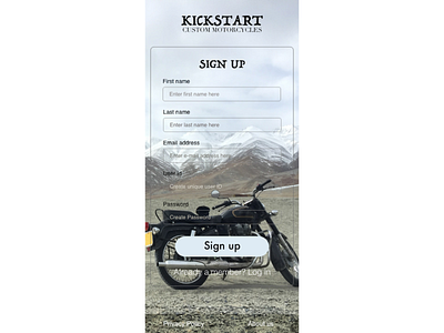 Sign up page