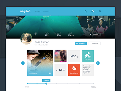 Kiddyclouds profile comments flat likes profile social stats timeline web design