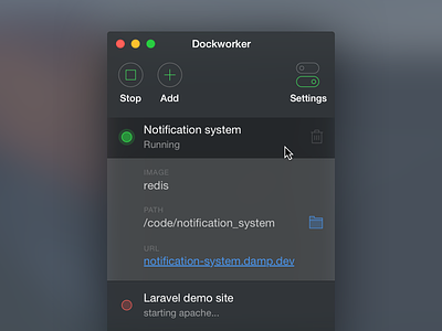 Dockworker for OSX - Docker GUI concept app dark dark ui docker mac manage native osx server ui