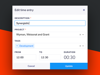 Edit time entry admin app dashboard freelance modal platform timer web app