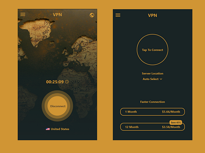 VPN app design app design ui uidesign uiux user interface vpn app xd xd design