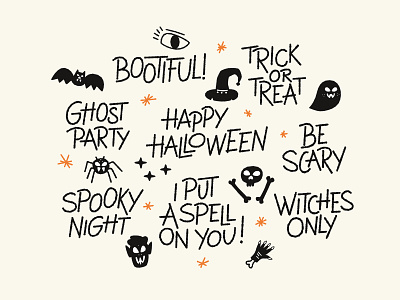 ✶ Halloween ✶ art bat bone drawing ghost graphics halloween hand drawn happy horror illustration lettering party skull spider spooky vampire