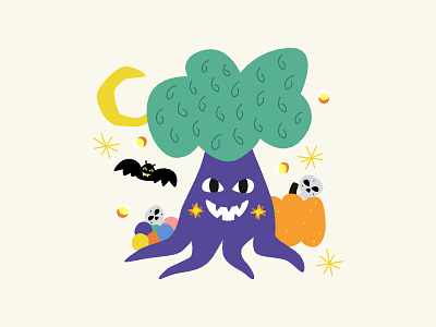 ✶ Halloween ✶ art bat candy drawing graphics halloween happy horror illustration moon night party pumpkin spooky tree