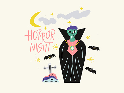 ✶ Halloween ✶ art bat drawing graphics halloween happy horror illustration lettering moon night party spooky vampire