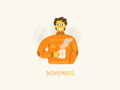 ✧ November ✧ art autumn calm comfy cozy cup drawing hand drawn hot illustration lettering man november pullover sweater tea