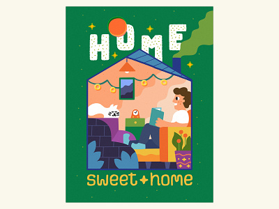 ✷ Home sweet home ✷ art cat comfort comfy cosy decor drawing hand drawn home illustration lettering man poster
