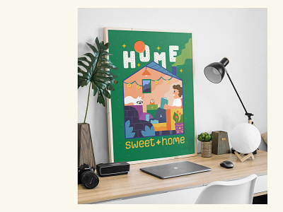 ✷ Home sweet home ✷ art cat comfort comfy cosy decor drawing hand drawn home illustration lettering man poster