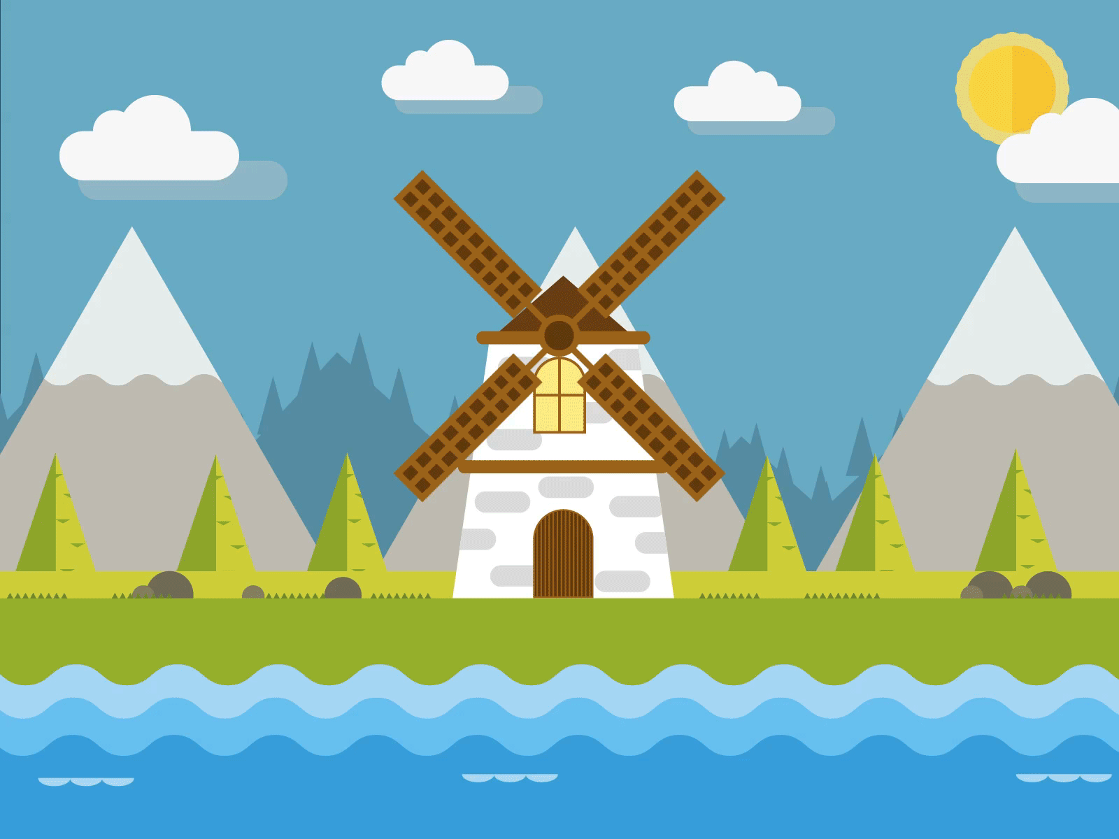 Molino 2 /Windmill 2 adobe illustrator after after effect animation animation 2d argentina design gif illustration molino paisaje verde vector windmill
