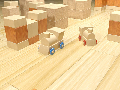 Render 3DS Max Tren de madera / Wooden train