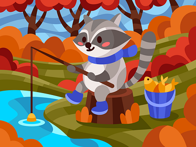 Raccoon Fisherman adobe illustrator illustration vector