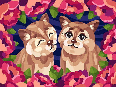 Kittens And Peony adobe illustrator illustration vector