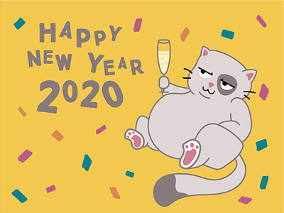 HAPPY NEW YEAR 2020 2020 cat design fatcat happy new year happynewyear2020 illustration ilustrator pf 2020 sketch vector