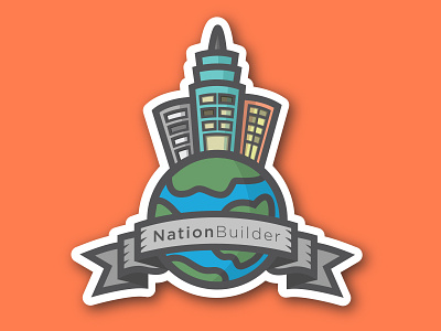 NationBuilder buildings globe illustration logo ribbon skyscrapers world