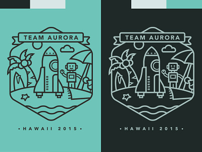 Automattic's Team Aurora beach cloud hawaii robot rocket shirt shuttle starfish sun surf tee umbrella
