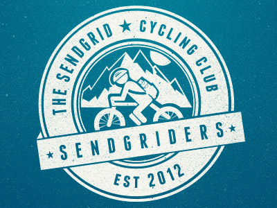 The SendGrid Cycling Club logo badge bike cycling cyclist design emblem illustration logo mountain