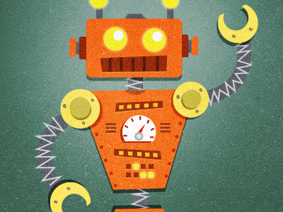 Creative + Robot = Creatibot cartoon color design illustration robot tech texture textures vintage