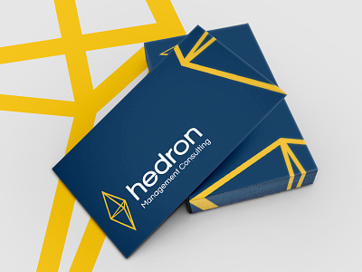 Hedron logo and business card design blue branding business card consulting design graphic design logo shape simplistic yellow