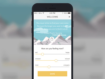 Mindfulness App Welcomescreen happy illustration made with invision mindful mountains sad share slider snow stress tree welcome