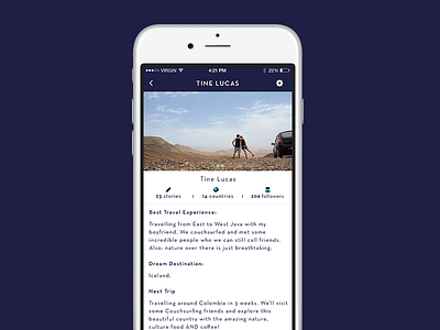 Daily UI #006 - User Profile backpack daily ui destination experience follow message profile story travel trip user