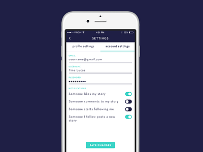 Daily UI #007 - Settings account app daily ui email like password settings story profile