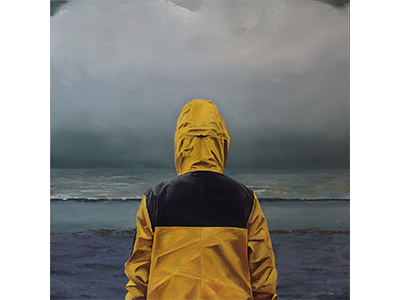 "Untamed" adventure fine art oceanscape oil painting raincoat
