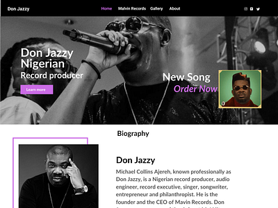 My sample Landing page design for Don Jazzy