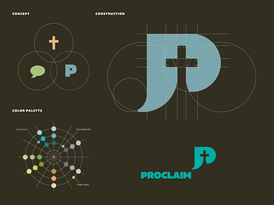 Proclaim branding color color palette concept cross design faith grid grid layout logo proclaim typography vector