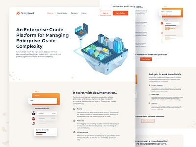 FireHydrant How it Works design firehydrant illustration isometric isometric art isometric design isometric illustration orange orange gradient perspective red saas website ui web design website